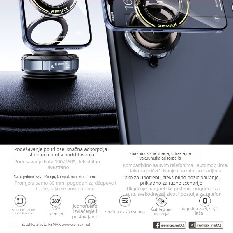 RM-C36 magnetski nosač za automobil i stolnu ploču, okretni, trostupanjska sklopiva konstrukcija, ABS+PC+TPU+cinkova legura