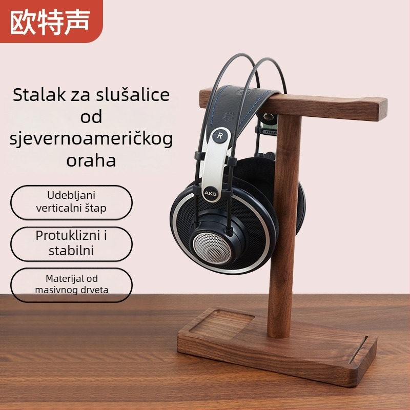 Stalak za slušalice od orašćevog drveta – stolni drveni stalak za pohranu i izlaganje gaming slušalica