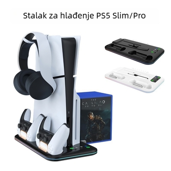 PS5 Pro/Slim osnovna baza za hlađenje s RGB osvjetljenjem, nosač za kontroler s punjenjem, spremnik za slušalice i diskove