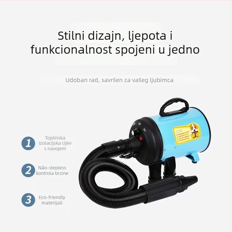 Uređaj za njegu dlake kućnih ljubimaca — sve-u-jednom sušilo za dlaku i alat za raščešljavanje, model: Pet water blower; DC motor; snaga ispod 1000W; napon 220V; zaštita od pregrijavanja