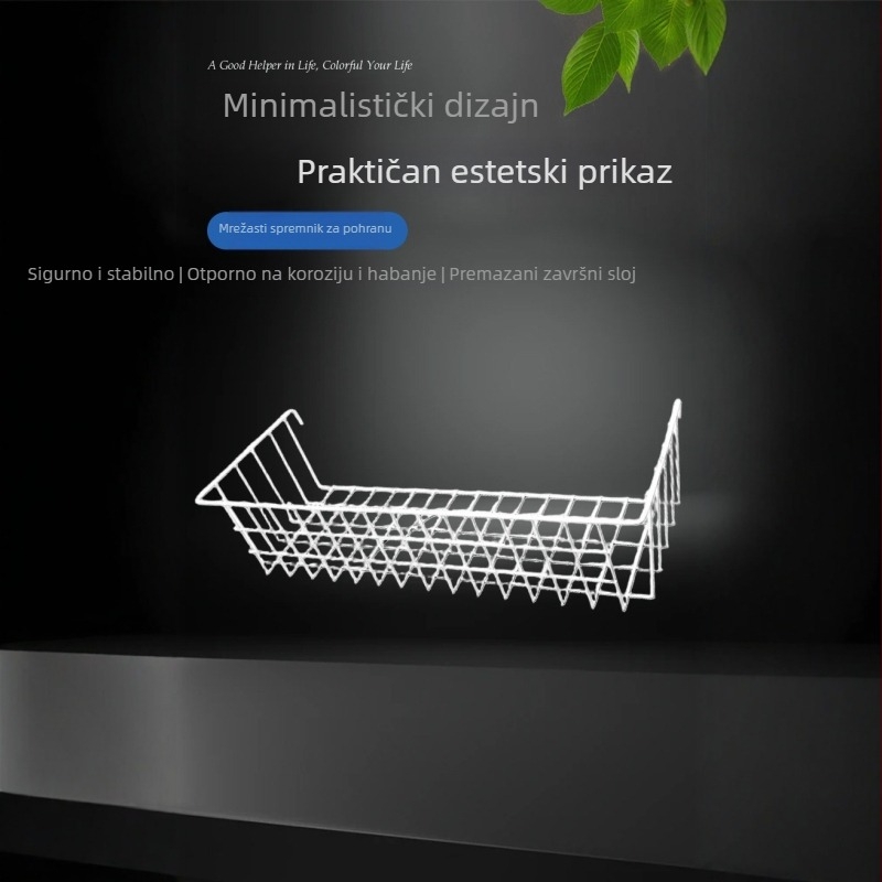 Držač za pohranu od kovanog željeza s mrežom, viseći organizator, 1 sloj, bez ugradnje; pogodan za kozmetiku i nakit, knjige i časopise, kablove.