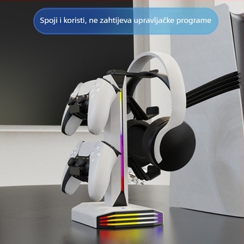 Držač za slušalice s RGB osvjetljenjem, USB napajanje, 2 USB priključka za punjenje, ABS materijal