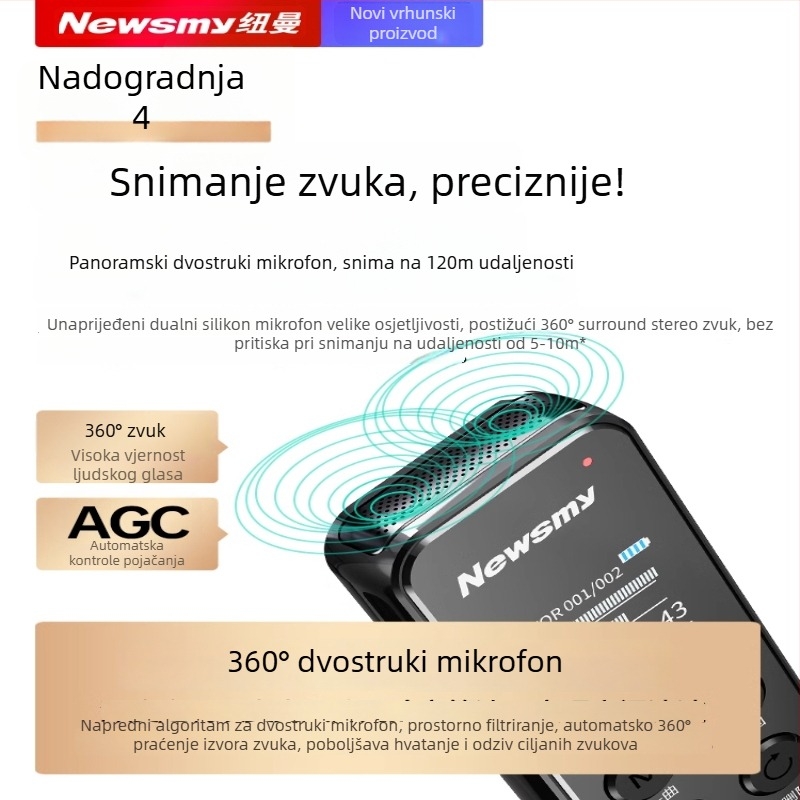 Newman W8 snimačka olovka – 1000 minuta snimanja, MP3/WAV formati, 5–7 m domet snimanja, USB 2.0, bez memorijske kartice