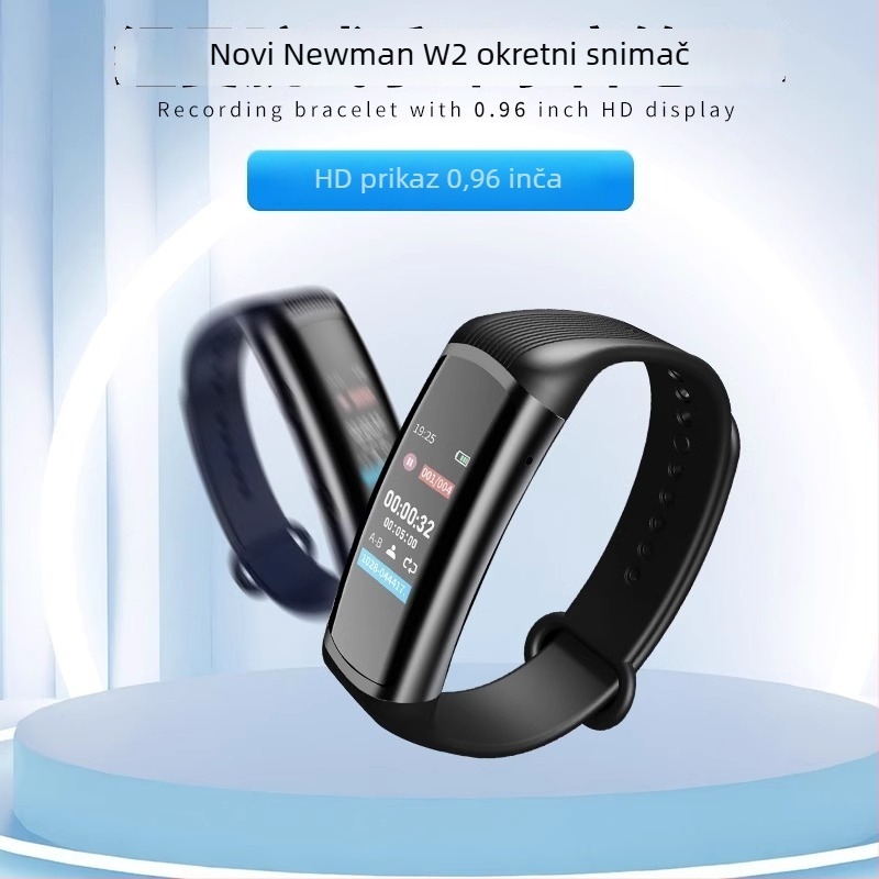 Rekorder na narukvicu s HD zaslonom i redukcijom šuma — MP3/WAV, 10 sati snimanja, USB 2.0, Li-Po baterija