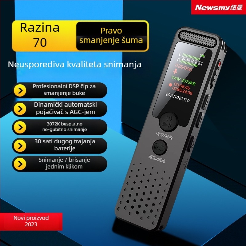 Newman D03 zapisno pero — 360 min snimanja, MP3/WMA/WAV formati, domet snimanja 5–7 m, USB 2.0, ugrađeni mikrofon