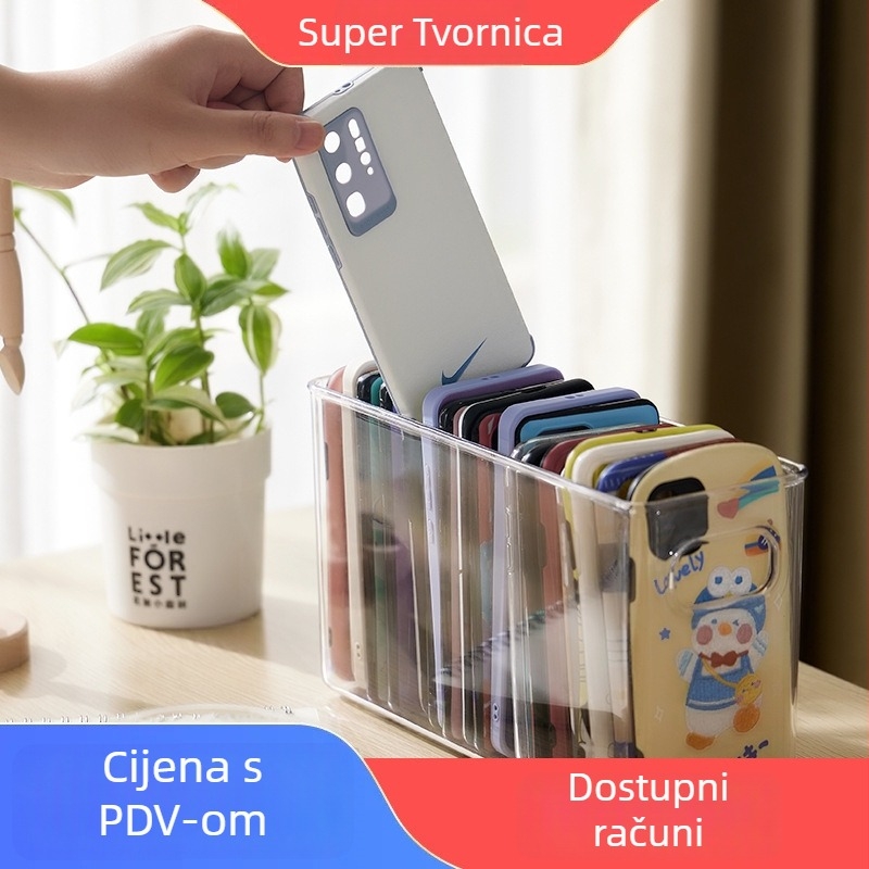 Kutija za pohranu mobilnog telefona – pravokutna, otvoreni gornji dio, PET plast, kapacitet 2 L; može se slagati, za daljinski upravljač, telefon, kozmetiku, lijekove i kablove