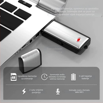 Pen zapisnik U2, jednim klikom snimanje, MP3/WAV, 600 min, USB 2.0