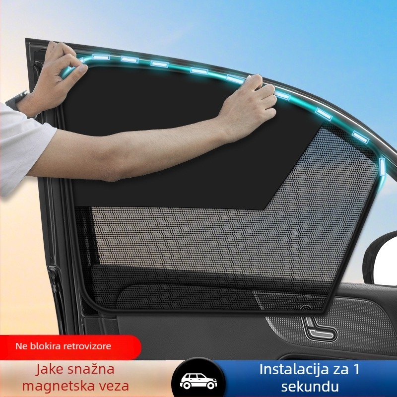 Lanbowang magnetska sjenila za automobil za prozor, s razdijeljenim dizajnom, mreža + crna traka, magnetsko pričvršćivanje, poluprozirna