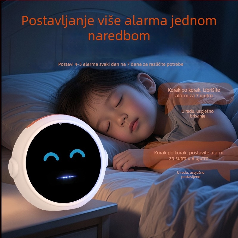 AI pametni budilnik za djecu – LCD zaslon, punjiv, Wi‑Fi, MP3 reproducija, emocionalna interakcija