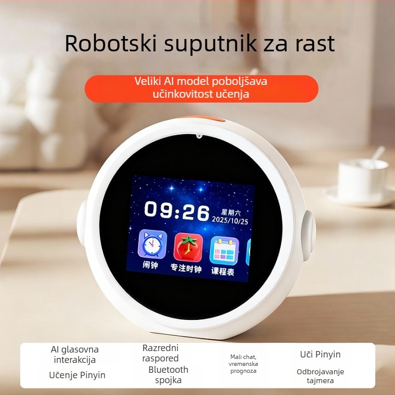AI pametni budilnik za djecu – LCD zaslon, punjiv, Wi‑Fi, MP3 reproducija, emocionalna interakcija