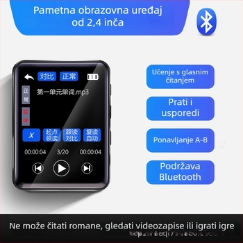 Učno uređaj s dodirnim zaslonom i tipkama za slušanje engleskog jezika i ponavljanje, proširiva TF kartica i USB 2.0, Bluetooth, FM radio i snimanje, podržava MP3/WMA/WAV/OGG/FLAC/APE, litij-ionska baterija do 7 dana