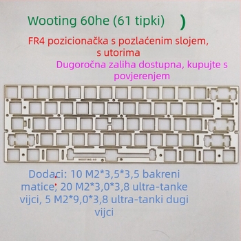 Prilagođena ploča za pozicioniranje Wooting60-he za 60-tipkovne hot-swappable tipkovnice | CNC obrada, elektroplatiranje | magnetska i mehanička pozicija osi | Kompatibilno s Wooting60, Win60, Fire60 | Težina 0.2 kg
