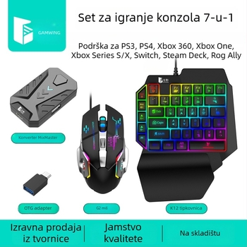 Mix Master pretvarač tipkovnice i miša za igre na konzolama, USB sučelja za tipkovnicu i miš, 3200dpi optički senzor, kabel duljine 1,4 m, osvijetljen ergonomski dizajn