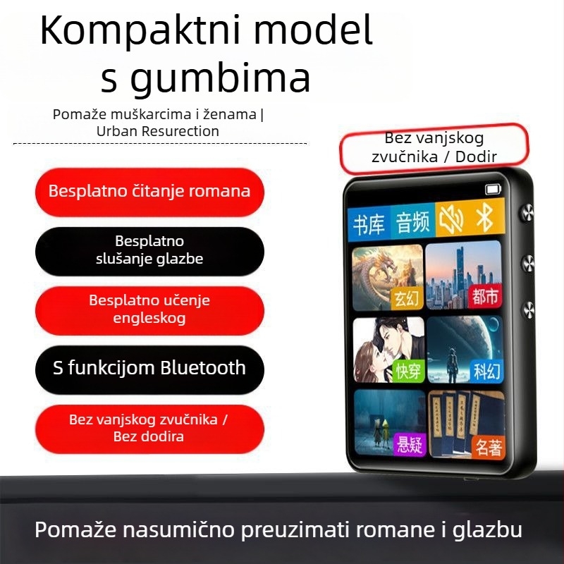 Prijenosni MP3/MP4 player s dodirnim zaslonom i Bluetoothom – čitanje romana, engleski rječnik, glazba (MP3/MP4 reproducija; engleski rječnik; dodirni zaslon; Bluetooth)