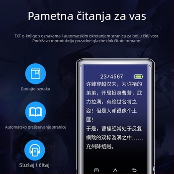 MP3 player s Bluetoothom, 1,8 inča boja zaslona dodirni, WAV zvuk, AVI/AMV video, 8 sati reprodukcije