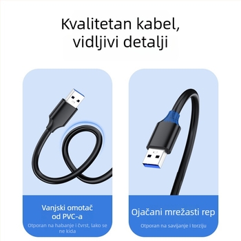 USB 3.0 produžni kabel, muški priključak na ženski, za prijenosno računalo, miš i tipkovnicu