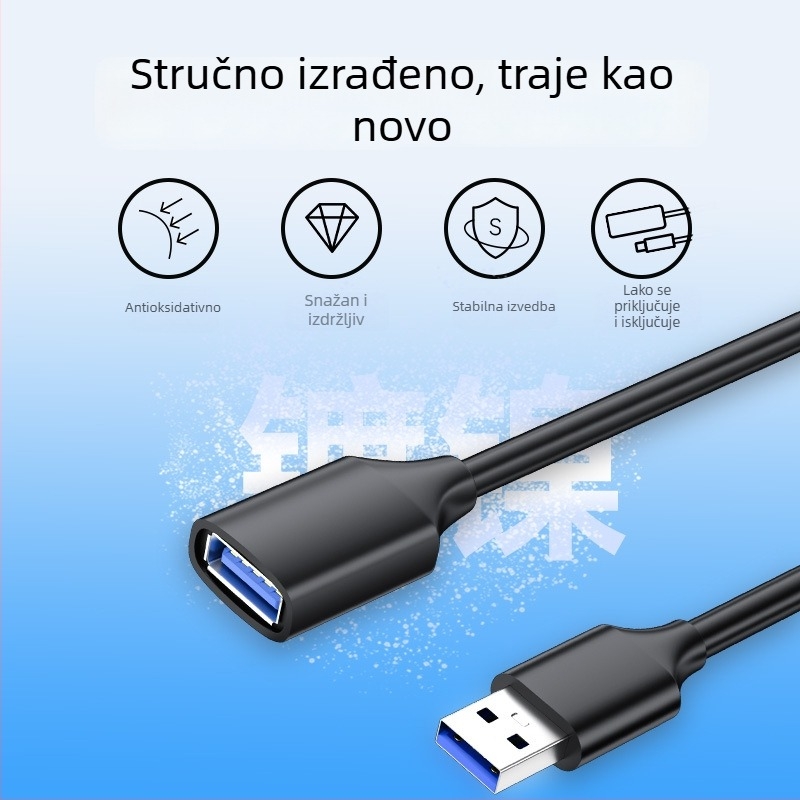 USB 3.0 produžni kabel, muški priključak na ženski, za prijenosno računalo, miš i tipkovnicu