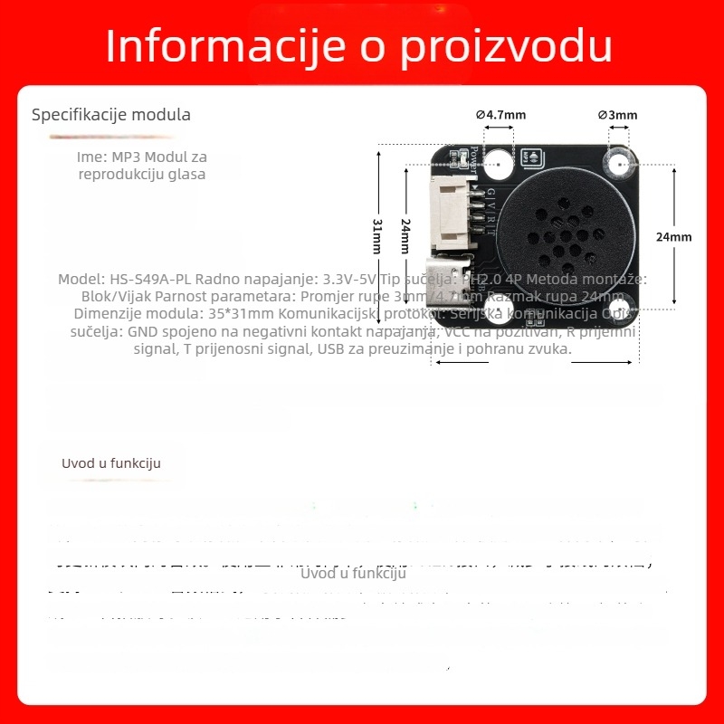 MP3 modul za reprodukciju glasa za Arduino s LEGO kompatibilnošću i upravljanjem serijskim portom – Model HS-S49PL