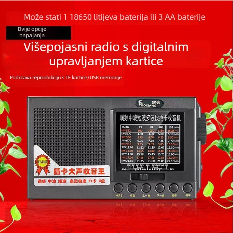 Bulking T-6625 Radio za starije osobe, prenosni FM radio s punim opsegom, baterija, USB, MP3, ugrađeni zvučnik