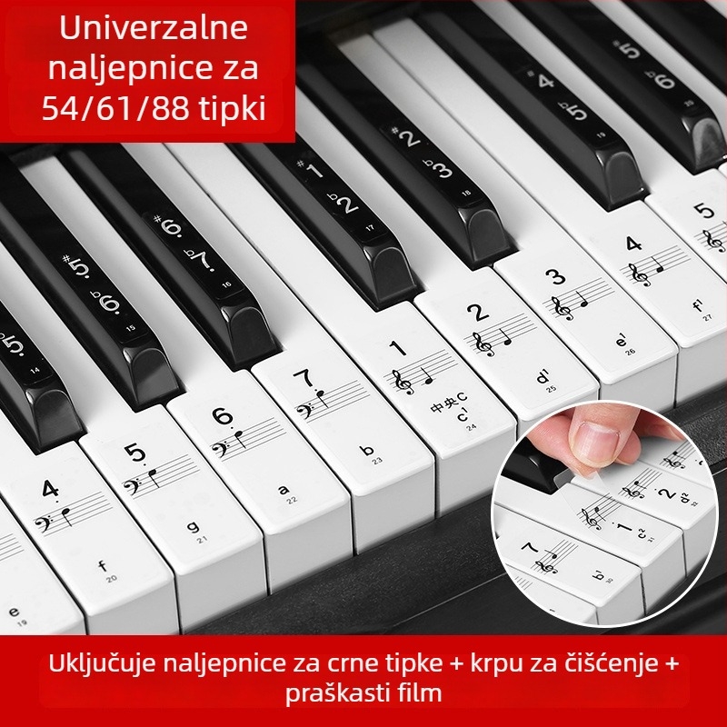 PERSEUS Nano naljepnice za tipke klavira, universalne 88/61/54 tipki, plastične, pojedinačno pakirane