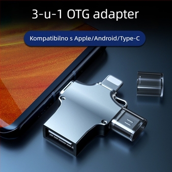OTG adapter 3-u-1 za pametne telefone: čita USB flash disk i povezivanje tipkovnice i miša (Android, Apple, Type-C)