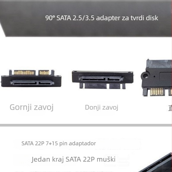 90 stupnjeva SATA adapter za tvrdi disk, pravi kut, 22P, 7+15 pinova, muški na ženski