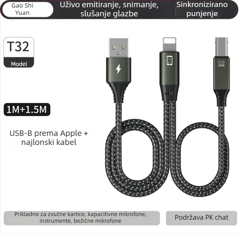 OTG patch kabel za glazbene instrumente - duljina 1.5 m, bakreno jezgro, 480 Mbps