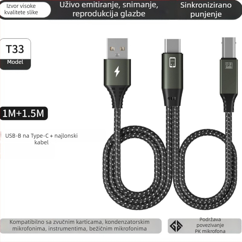 OTG patch kabel za glazbene instrumente - duljina 1.5 m, bakreno jezgro, 480 Mbps