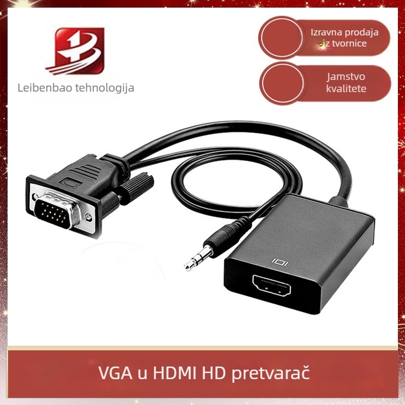 VGA na HDMI adapter sa zvukom, model LBB-V-H-L, HDMI sučelje, 1080p, bakreno jezgro, za PC VGA na TV HDMI