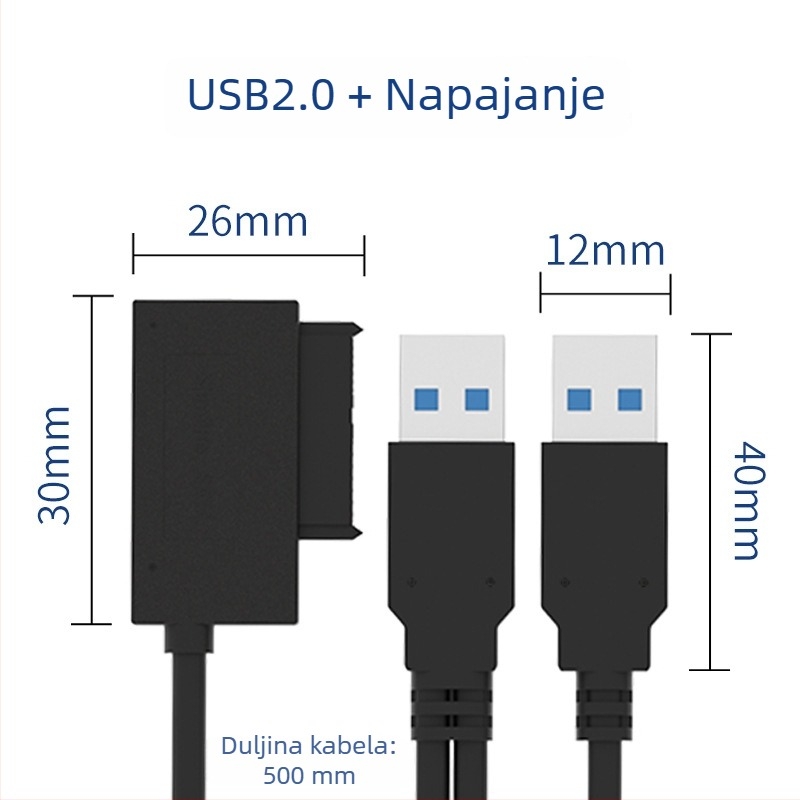Vanjski SATA adapter kabel USB 2.0, 50 cm, bakreno jezgro, jednostruki konektor