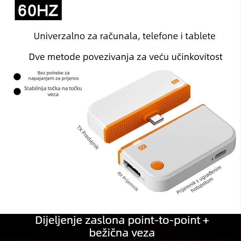 Bežični HDMI adapter za zrcaljenje zaslona za telefon i PC – 1080p, 1 GB RAM, Windows kompatibilan, Model CHD09
