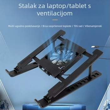 Tiha podrška za hlađenje prijenosnog računala s podesivom visinom, izvlačnom bazom i ugrađenim ventilatorom
