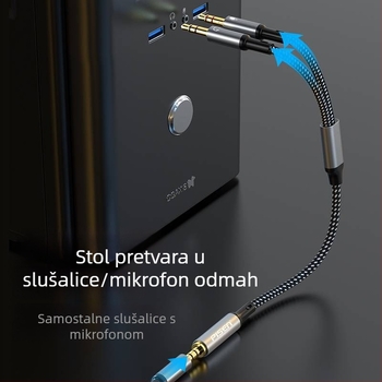 Pisen 2-u-1 adapter za slušalice i mikrofon, 2-putni splitter za PC i telefon