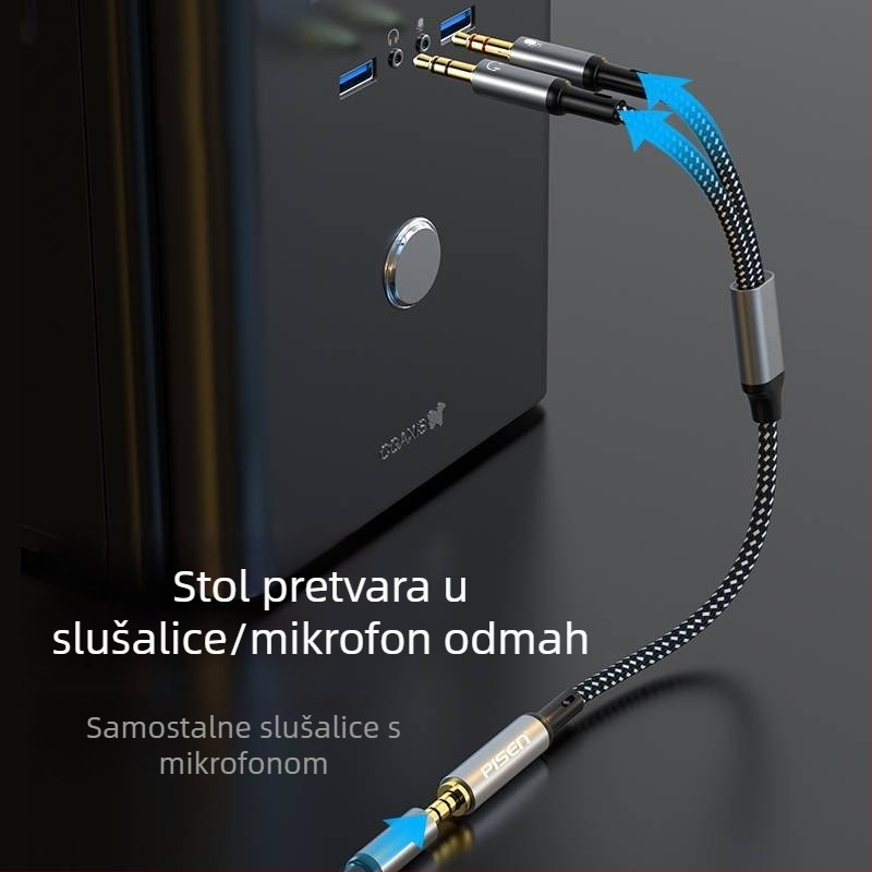 Pisen 2-u-1 adapter za slušalice i mikrofon, 2-putni splitter za PC i telefon