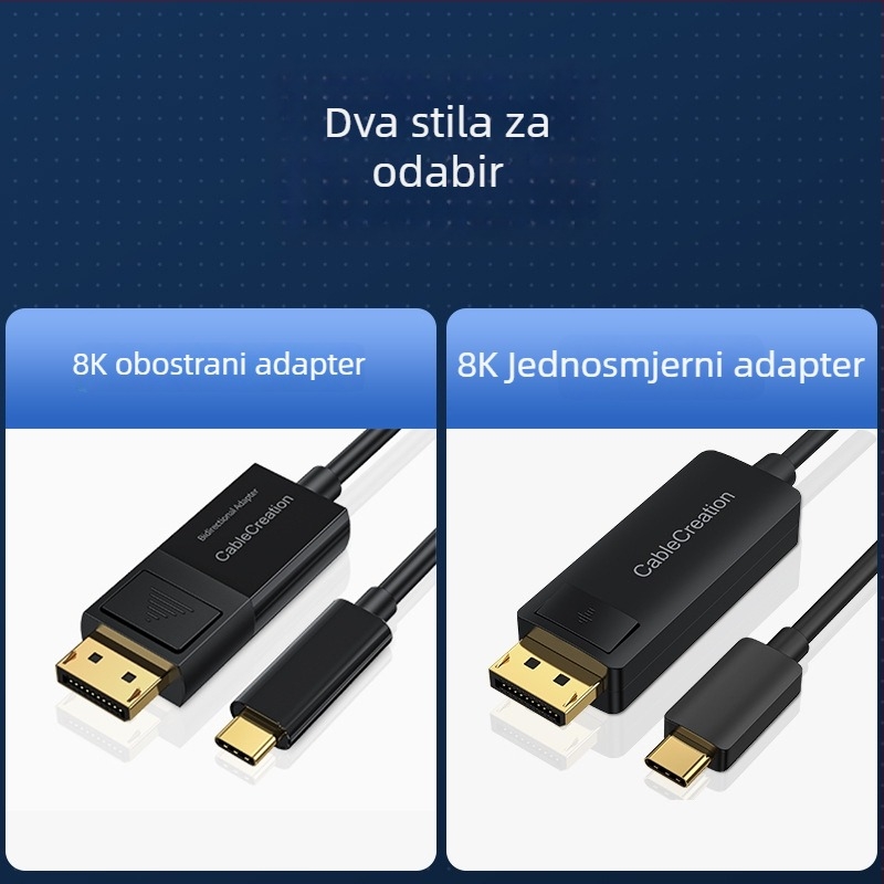 Type-C na DP 1.4 adapter kabel – dvostrani, 8K60Hz, 4K144Hz/165Hz, CH7213A-BF, TUSB544, bakreno jezgro
