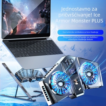 Radiator za notebook, ABS+aluminijska legura, hlađenje zrakom s 2 ventilatora, kompatibilan s notebookom, ultrabookom, Playbook