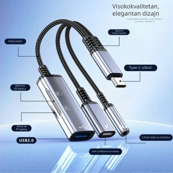 USB-C adapter kabel Hs-118, USB 2.0 sučelje, brzina prijenosa podataka 2.0, 1 na 3 splitter, model Hs-118, OTG