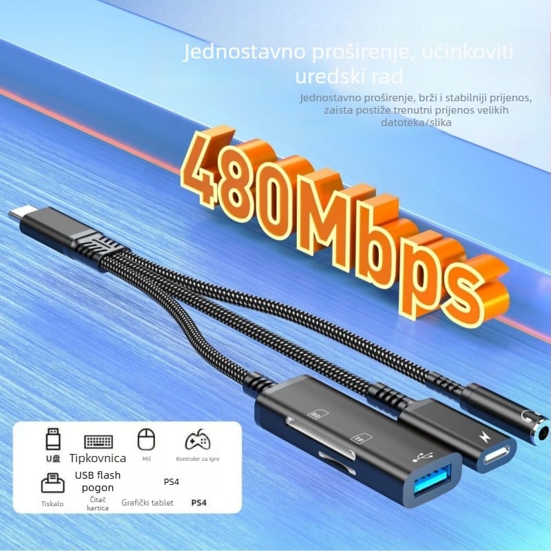 USB-C adapter kabel Hs-118, USB 2.0 sučelje, brzina prijenosa podataka 2.0, 1 na 3 splitter, model Hs-118, OTG