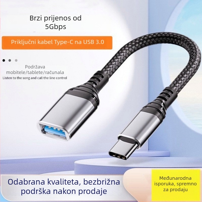 Type-C OTG adapter kabel, USB 3.2 ženski konektor, duljina 18 cm, bakreno jezgro, visokoučinkovit čip, model KX-130, brzina prijenosa 5 Gbps