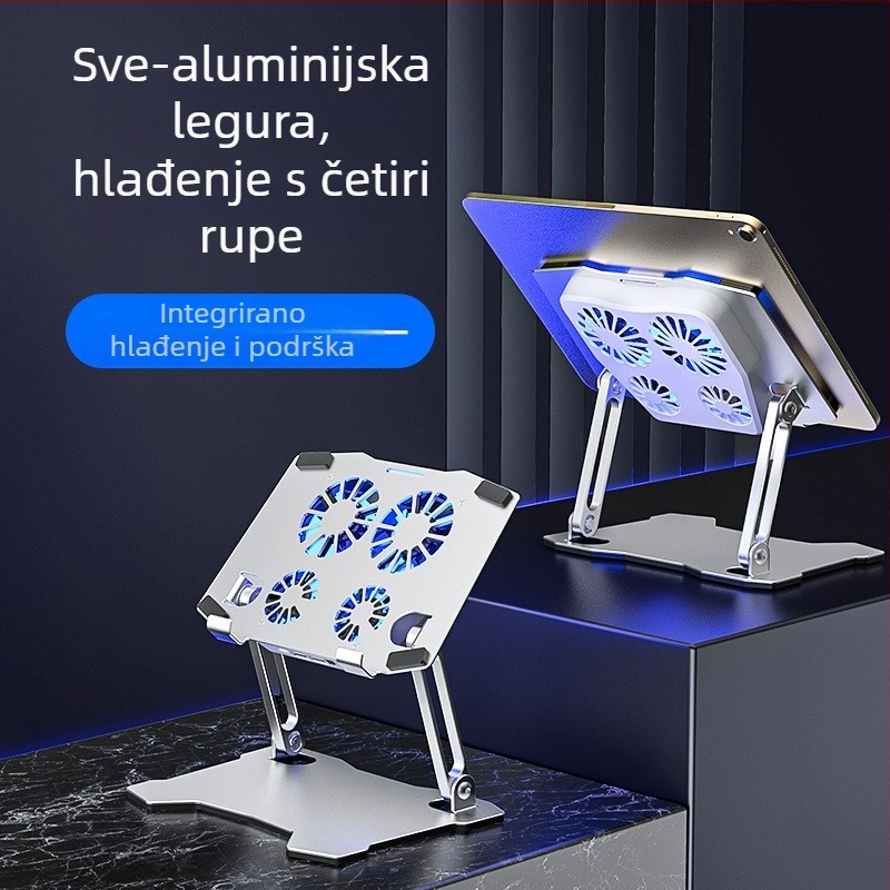 Chladič za prijenosno računalo - aluminijska legura, 4 toplovodne cijevi, 2 USB priključka, integrirani ventilator za hlađenje