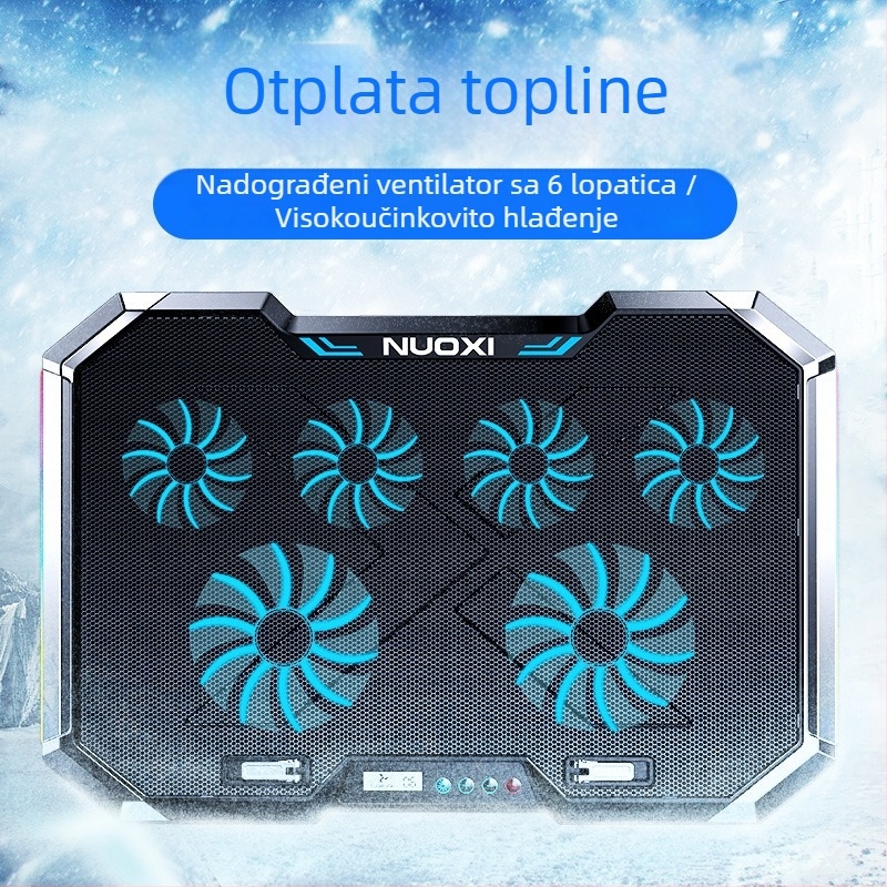 Nossi Q8 baza za hlađenje prijenosnog računala s LCD zaslonom, RGB osvjetljenjem i upravljanjem putem tipki, 6 ventilatora