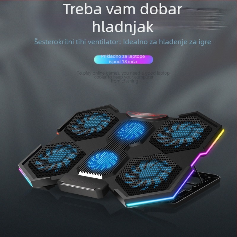 Chladnjak podloga za notebook s 6 ventilatora, metalna mreža, kompatibilno s notebook računalima, ultrabookovima i PlayBookom