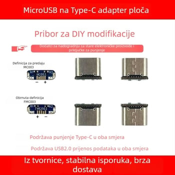Adapter pločica MicroUSB na Type-C za PS4 kontroler, USB 2.0 sučelje, duljina 7,5 mm, bakreno jezgro, model MC003 / FMC003