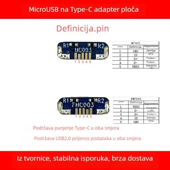 Adapter pločica MicroUSB na Type-C za PS4 kontroler, USB 2.0 sučelje, duljina 7,5 mm, bakreno jezgro, model MC003 / FMC003