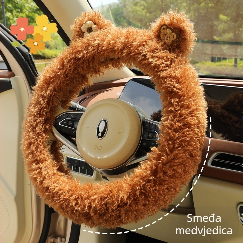 Plišani pokrivač volana za zimu — protuklizni, sladak stil, univerzalna prilagodba, materijal: umjetni pliš