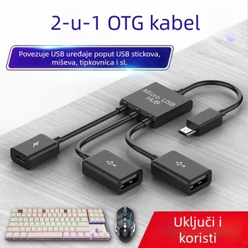 OTG Micro USB kabel za mobilne telefone i tablete s trostrukim splitterom (USB 2.0, 480 Mbps, 15 cm)