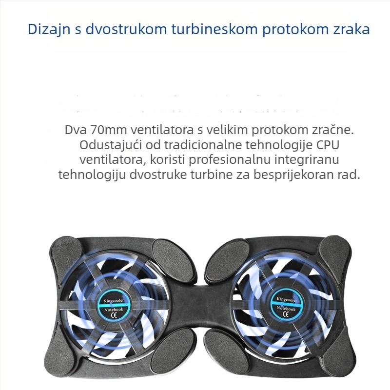 Prijenosni sklopivi hladnjak za prijenosna računala s USB napajanjem, dvostruki ventilator, plastično kućište