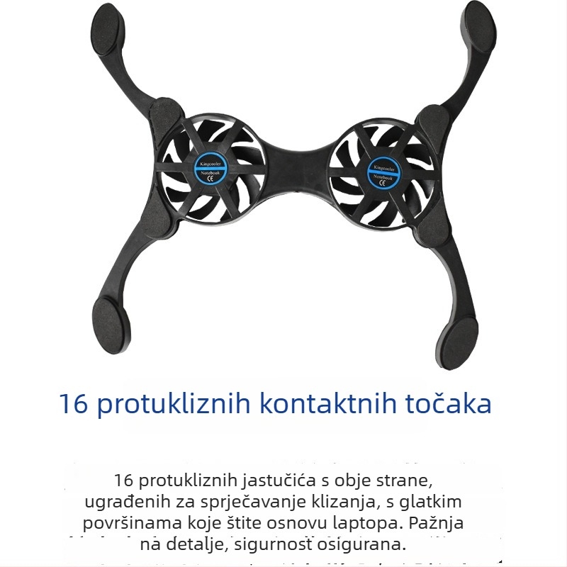 Prijenosni sklopivi hladnjak za prijenosna računala s USB napajanjem, dvostruki ventilator, plastično kućište