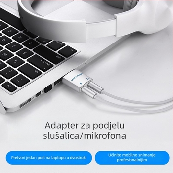 Slušalački splitter 1-2 adapter, zvučni izlaz, bakreno jezgro, model BDA/BDB, brzina prijenosa 1000