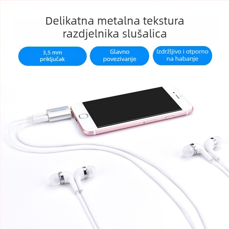 Slušalački splitter 1-2 adapter, zvučni izlaz, bakreno jezgro, model BDA/BDB, brzina prijenosa 1000